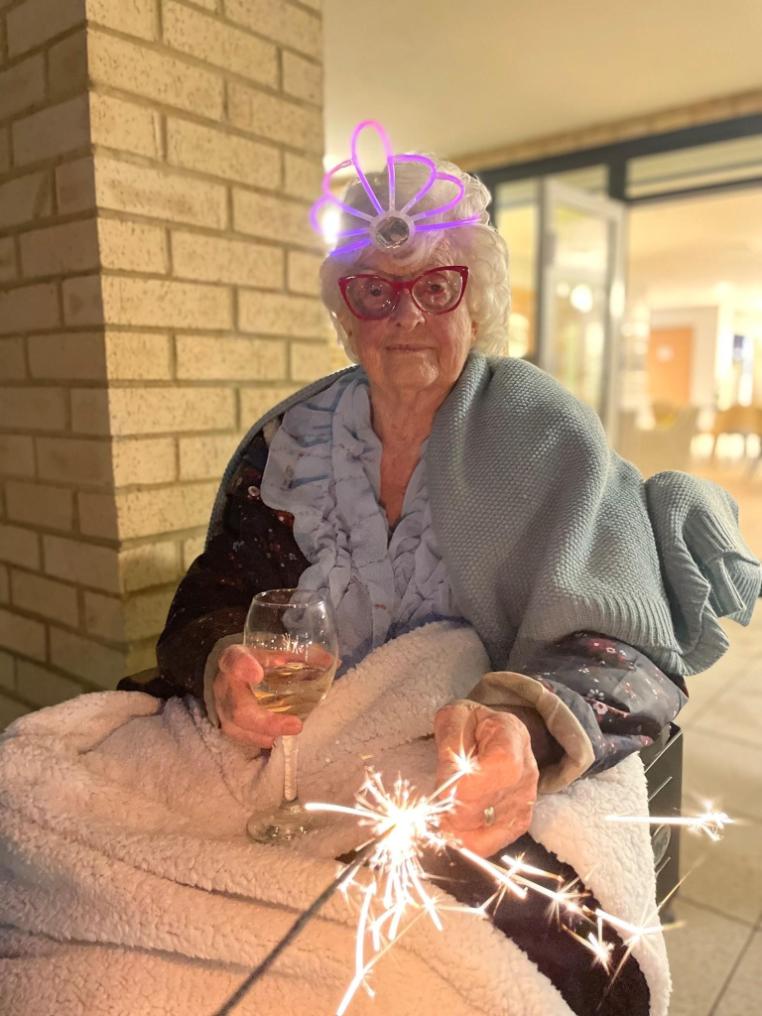 Resident with a sparkler on Bonfire Night